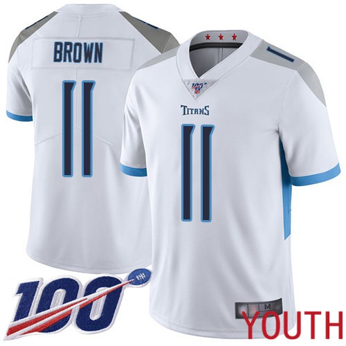 Tennessee Titans Limited White Youth A.J. Brown Road Jersey NFL Football 11 100th Season Vapor Untouchable